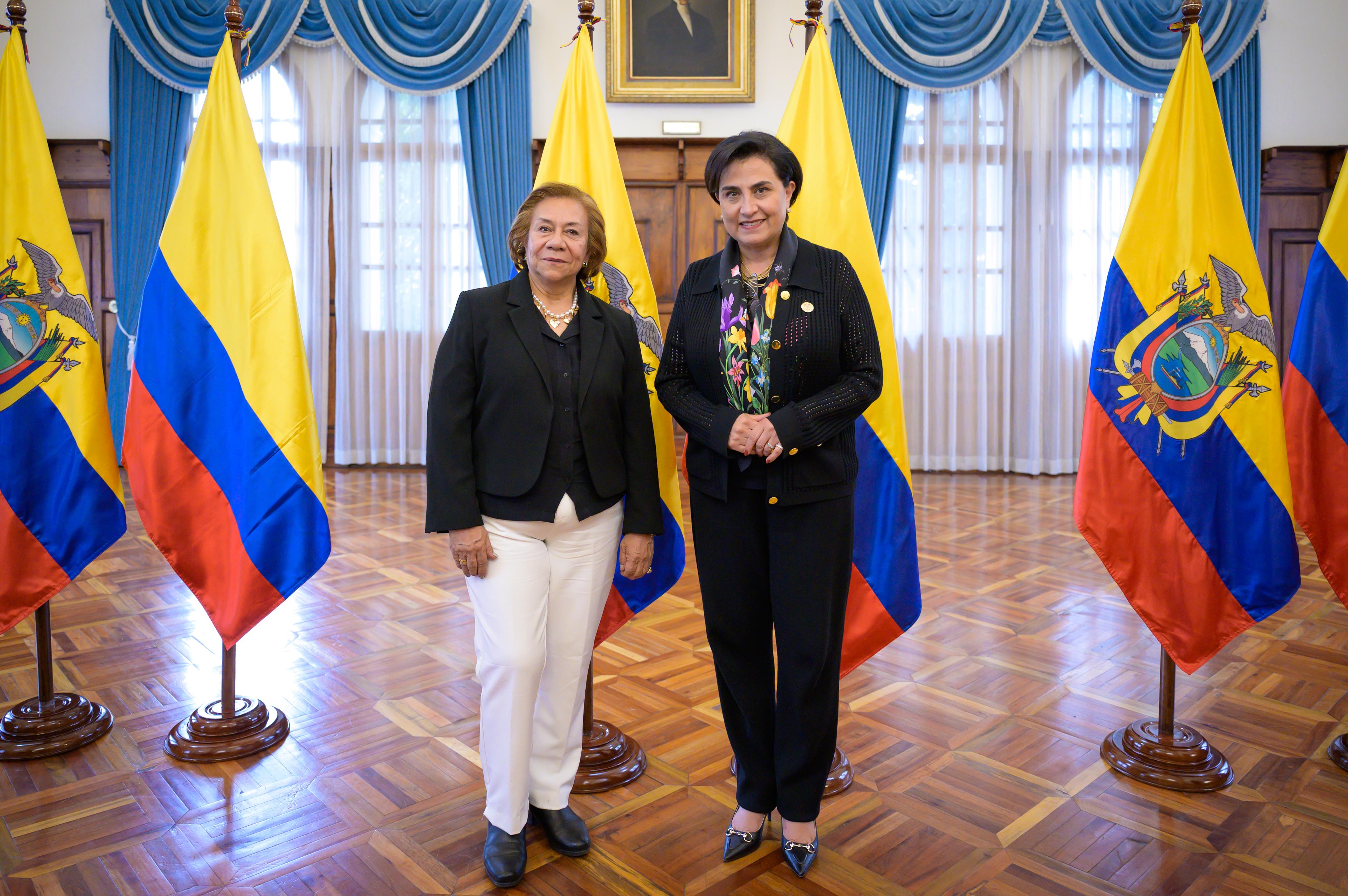 Canciller (e) Rosa Yolanda Villavicencio Mapy y su homóloga de Ecuador, Gabriela Sommerfeld, dialogan sobre asuntos estratégicos de interés común