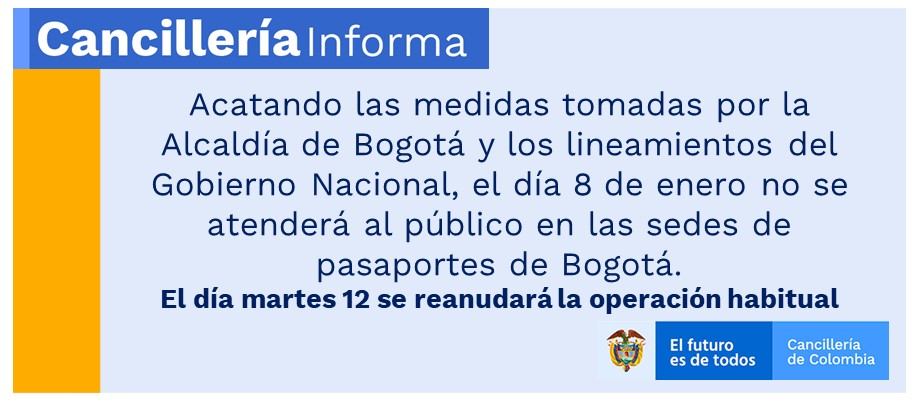 Cancillería informa que el 8 de enero no se atenderá al público en las sedes de pasaportes 