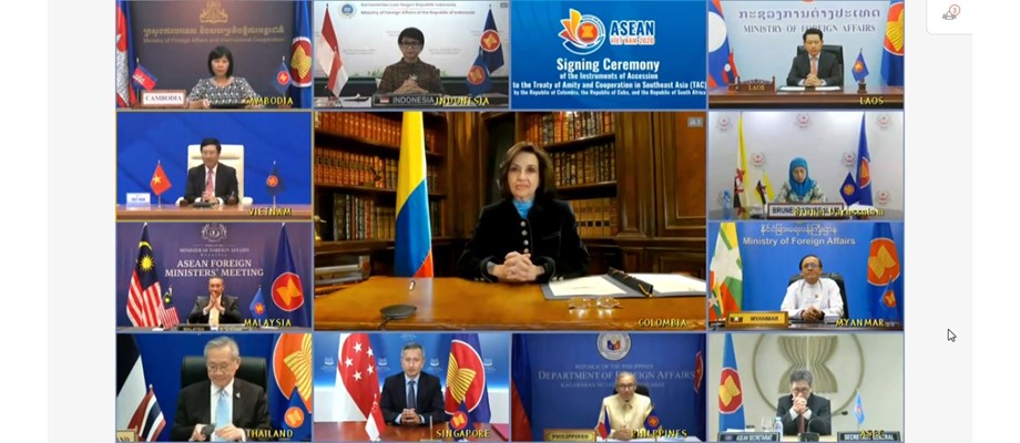 En ceremonia virtual, la Canciller Claudia Blum firmó la adhesión de Colombia al Tratado de Amistad y Cooperación de la Asociación de Naciones del Sudeste Asiático